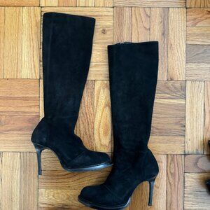 Vero Cuoio Black Suede Knee-High Stiletto Boots – Made in Italy, Size 37.5 Elega